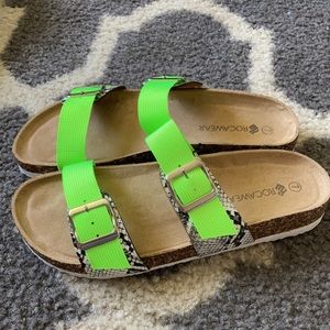 Nion green double strap sandals